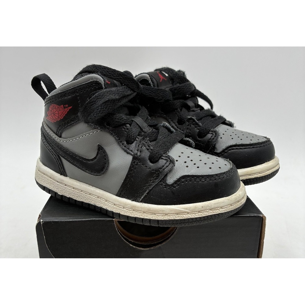 Nike Air Jordan 1 Retro Mid TD Shadow Shoes Size 6C Grey Black Red 640735-096